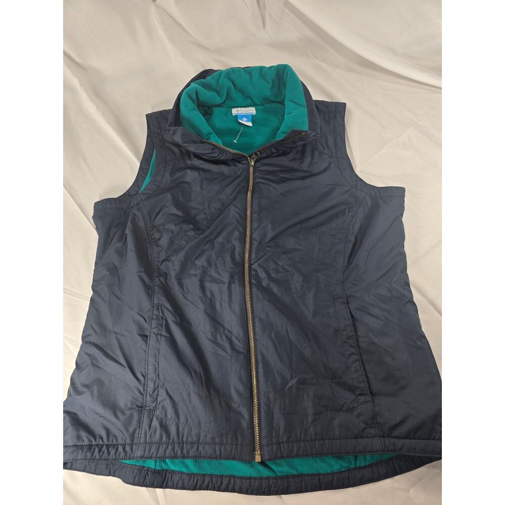 Columbia Women’s Fleece Lined Zip-Up Vest XL Navy Blue & Teal